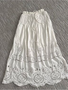 Smocked Waist White Eyelet Maxi Skirt